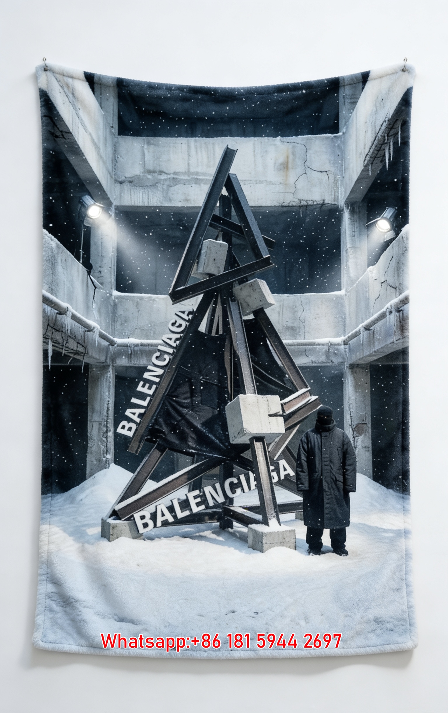 Balenciaga Winter Sculpture Print Flannel Sofa Throw Blanket Premium Couch Cover BA379
